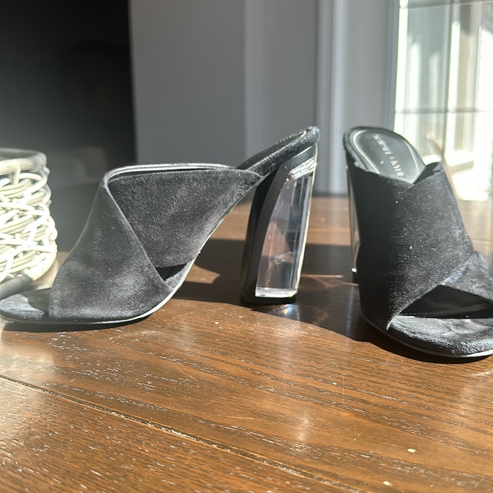 Suade Kendall & Kylie clear heel shoes.